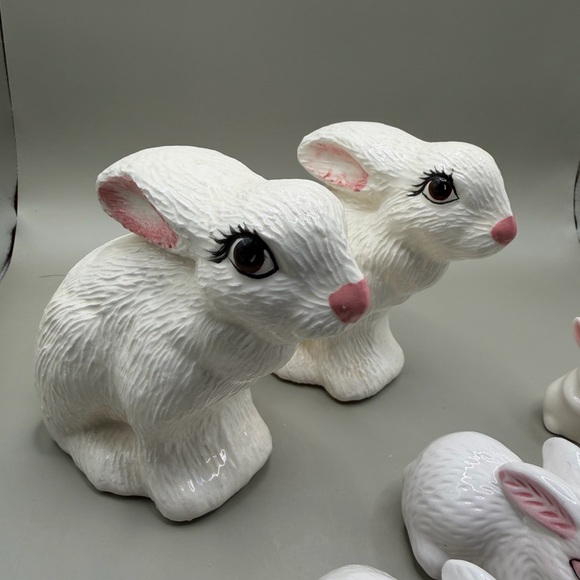 Lot of 7 White Ceramic Bunny Figurines - Picture 2 of 5